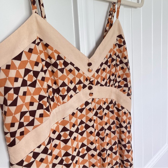 coco + jaimeson • Retro Geo Print Spaghetti Strap Wide Leg Jumpsuit • Fall Tones - Picture 8 of 15